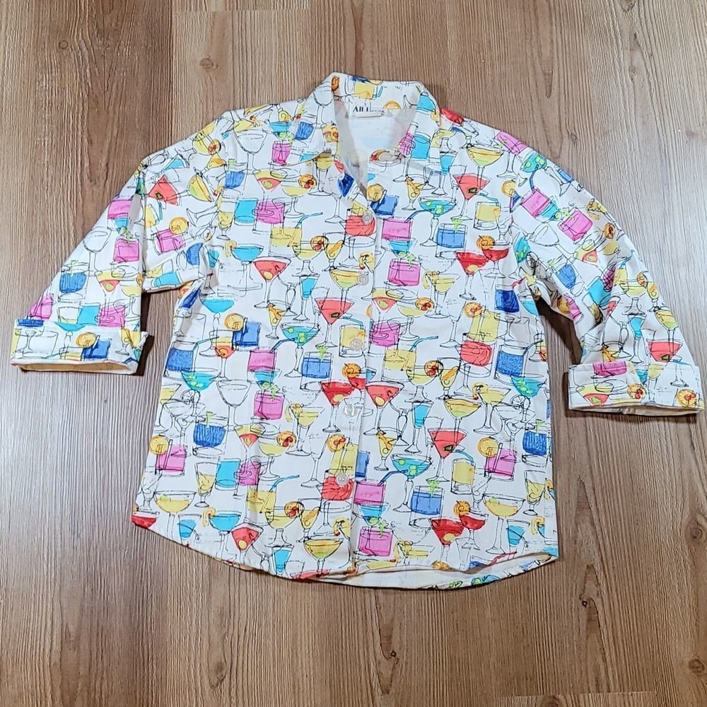 🔺️Vintage All Hours White Martini Buttoned 3/4 Sleeve Top Small